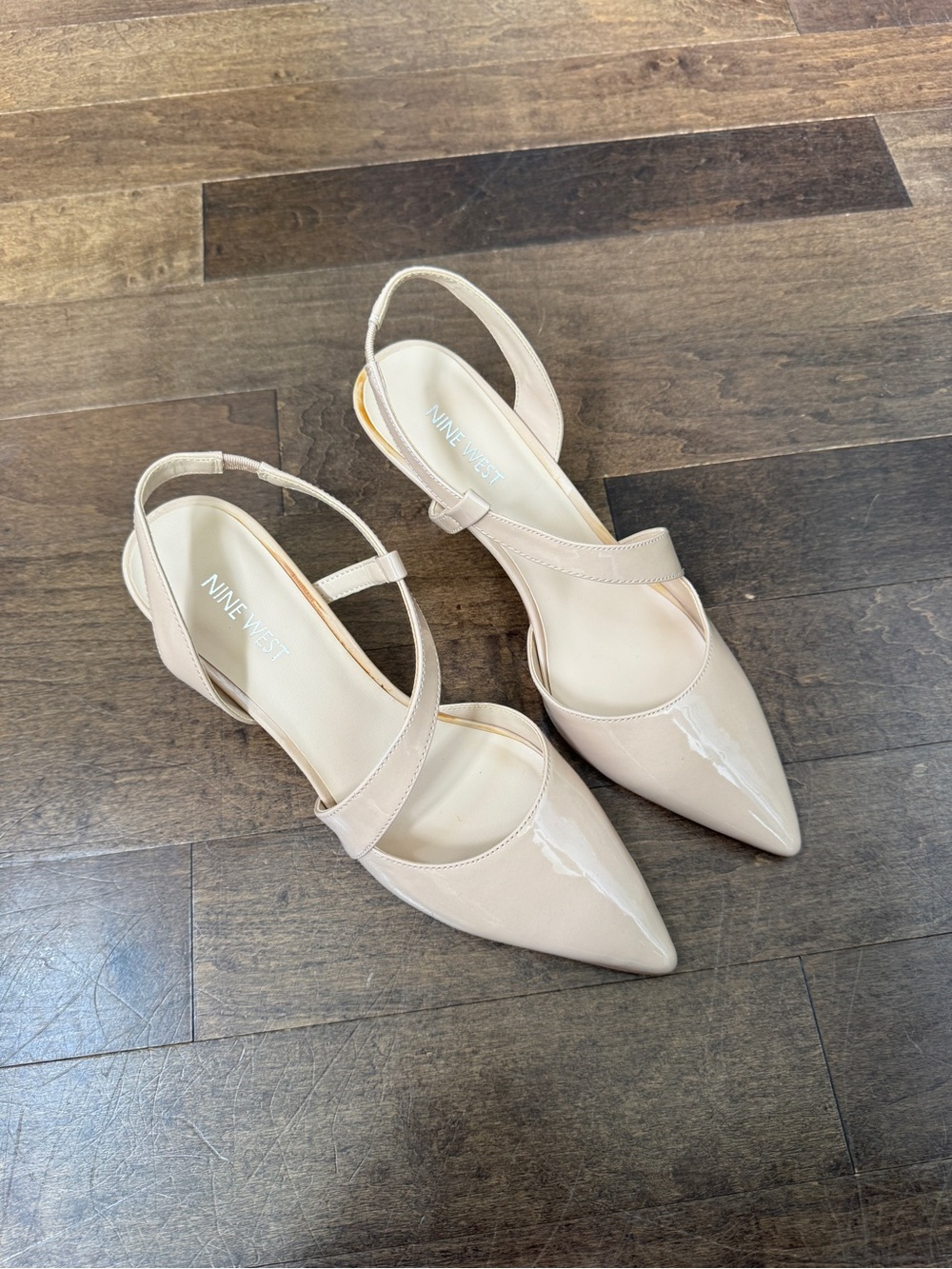 Nine West Beige nude Patent Pointed-Toe Slingback adelia kitten Heels